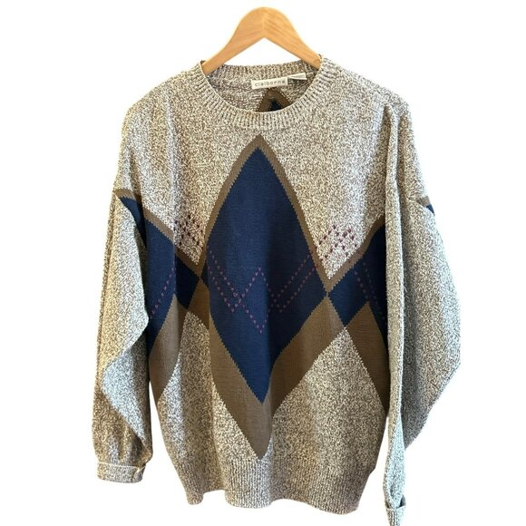 Vintage Claiborne Men's Argyle Sweater Size L Academia Preppy 1990s Y2K Grandpa - Picture 1 of 4